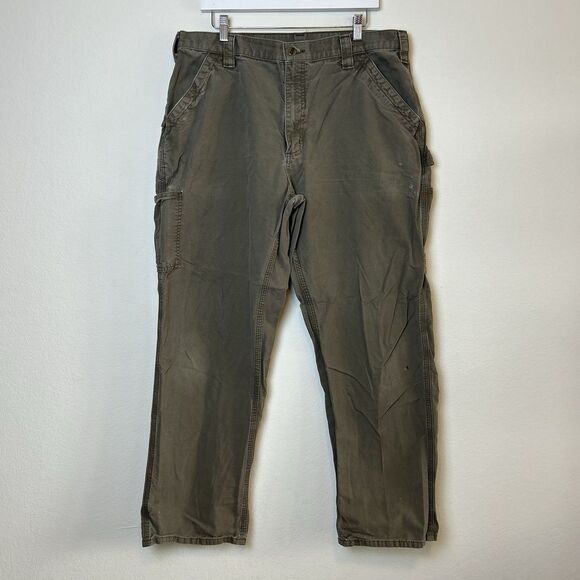 Carhartt Pants Men’s 38x32 Loose Original Fit Canvas Work Dungaree Leather Patch - Picture 2 of 15